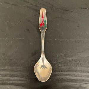 Meka Denmark Collectible Silver Spoon with Red Church and Green Pine Tree